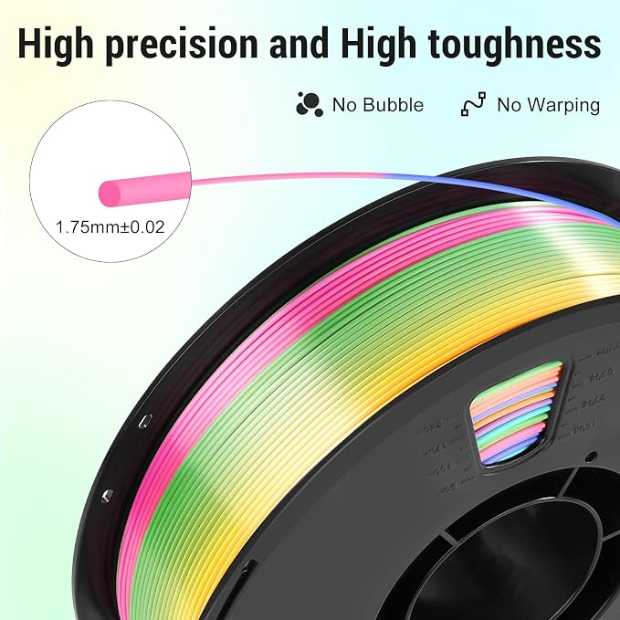 Dynta Silk Rainbow PLA Filament, Gradient 3D Printer Filament 1.75mm, Shiny & Smooth, Beginner-Friendly for DIY,1kg (2.2lbs)