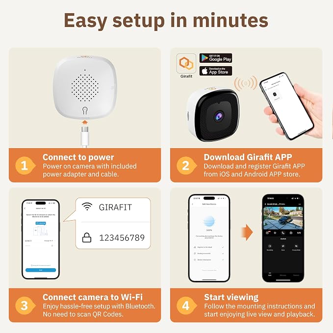 Girafit 5MP 3K Window Camera, 2.4GHz & 5GHz WiFi Indoor Security Camera for Home, ChroMax AI Color Night Vision, Person & Motion Detection, 24/7 Recording, Easy & Quick Install