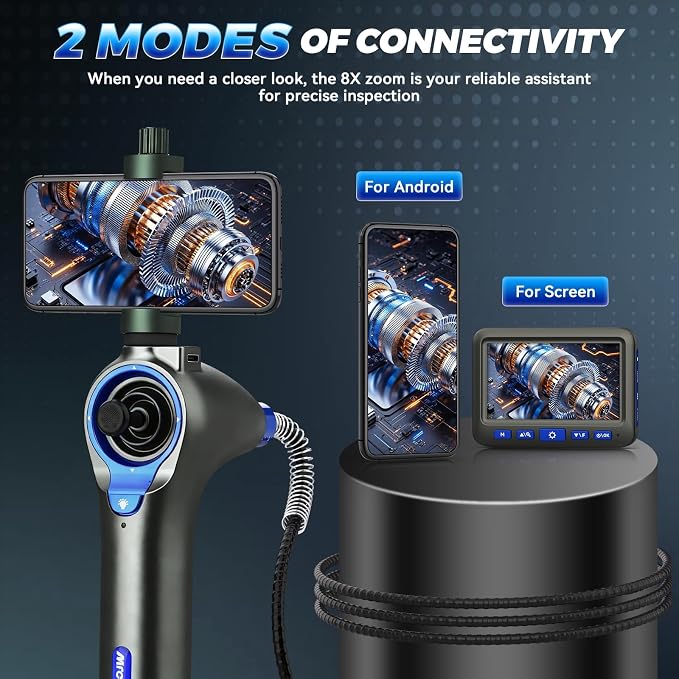 4-Way 360° Articulating Borescope with 6 Light, Endoscope Camera with 6.2mm Probe, 4.0Ft Semi-Rigid Cable, 8X Zoom Inspection Camera for Automotive Engine Pipe HVAC