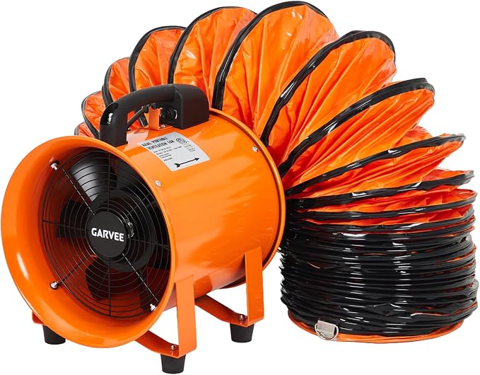 8 Inch Utility Blower Exhaust Fan, Portable Industrial Exhaust Fan with 32.8 ft Flexible Duct Hose, 1100 CFM Low-Noise Air Mover Blower Fan/Extractor/Ventilator for Basements, Workshops, Warehouses