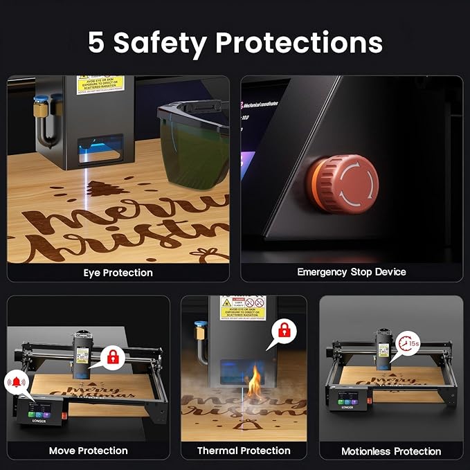 Longer RAY5 New Upgrade Laser Engraver, Laser Cutter 20W Output Power, Engraving Speed Up to 24,000 mm/min, 3.5” Color Touch Screen, App Offline Control, DIY Engraver Tool for Metal/Glass/Wood