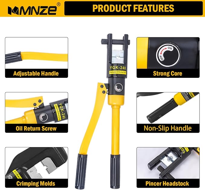 12 Ton Hydraulic Cable Lug Crimper Pliers 6 AWG to 500 MCM Hand Operated Hydraulic Crimping Tool Kit Wire Terminal Lug Battery Crimping Crimper with 10 Dies