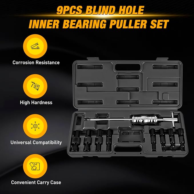 GOOACC 9PCS Blind Inner Bearing Puller Set, Slide Hammer with Expandable Collets 8-32MM Blind Hole Collet Bearing Slide Hammer Puller Set Internal Pilot Bearing Removal Tool for Axles Bearings, Black