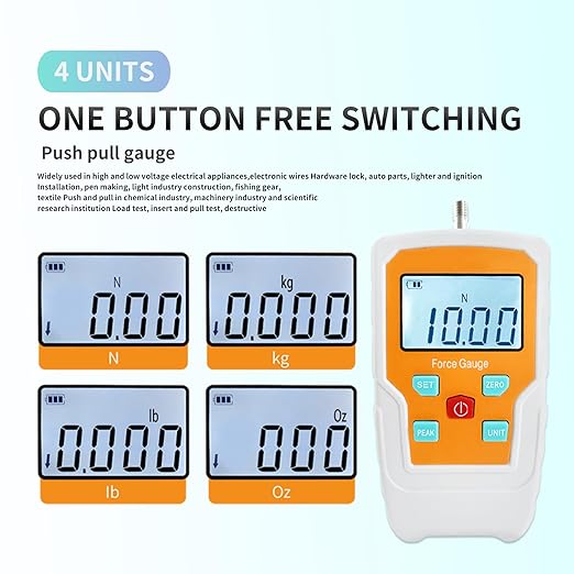 Digital Force Gauge Push and Pull Meter Dynamometer Tension Pressure Tester Thrust Meter Compression Load Plug Force Destructive Tests 10N/1kg/2.2lb/36Oz