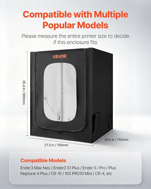 VEVOR 3D Printer Enclosure, Dustproof Waterproof Large Oxford Cloth 3D Printer Tent, Constant Temperature Protective Case with LED Lighting, Compatible with Creality/ELEGOO/Anycubic Popular Models