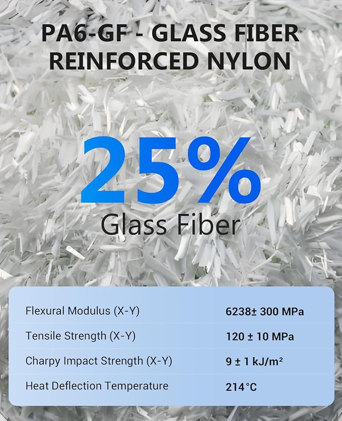 JAYO PA6-GF Nylon Glass Fiber Filament 1.75mm, Tough & Impact Resistant, Lower Abrasion Than Carbon Fiber, Heat Resistant to 214°C, Durable & Wear Resistant for Industrial & Mechanical Parts 1kg