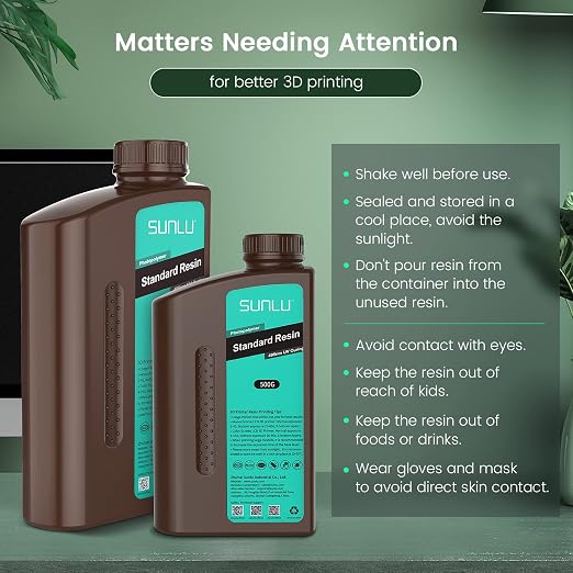 SUNLU 3D Printer Resin 1kg, Fast Curing Standard 3D Resin for LCD DLP SLA 3D Printers, 395 to 405nm UV Curing 3D Printing Liquid Photopolymer Resin, Low Shrinkage, High Precision, 1000g, Dark Grey