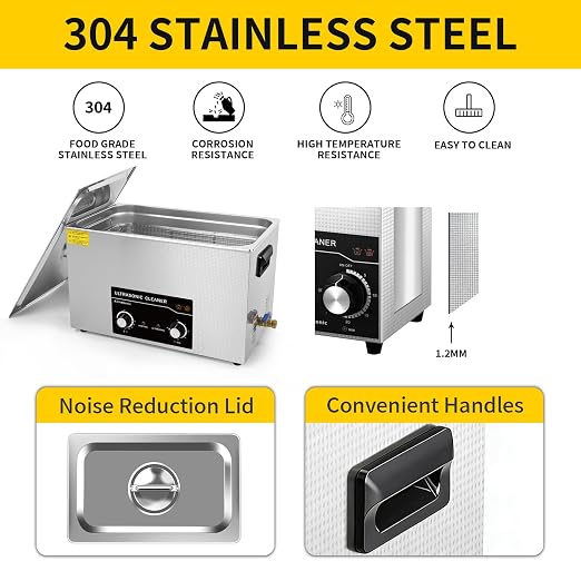 Commercial Ultrasonic Cleaner 30L with Knob, Heater Timer 10 Transducers 800W+600W 42kHz for Carburetor Bike Chain Brass Instrument Jewelry Denture Professional