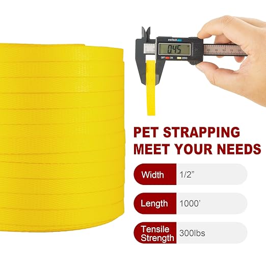 Heavy Duty Packaging Banding Strapping Kit - Upgraded Poly Strapping Tensioner Tool Set with 1000' Length x 1/2" Wide PP Strapping Banding,100 Metal Seals