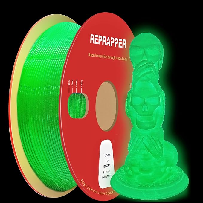RepRapper Glow in the Dark Green PLA Filament 1.75mm (+- 0.03mm) 2.2lb (1kg) for 3D Printer, Phosphorescent Glow PLA Green Color