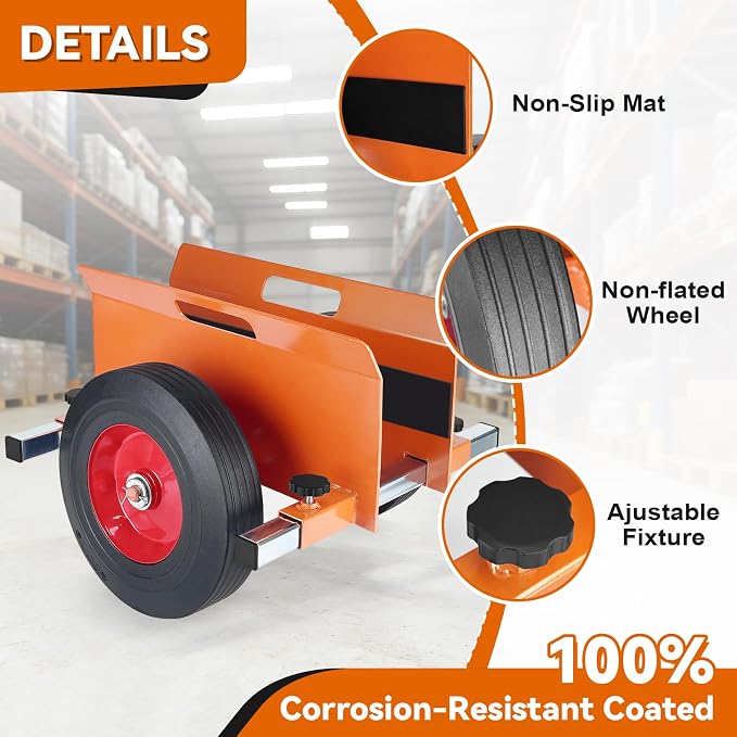 Panel Dolly, 16"x16"x7.8" Drywall Door Dolly | 1100LBS Capacity, Equipped with 10 Inch Rubber Wheels & Adjustable Clamp, for Drywall Plywood Doors Inside & Outside(Orange)
