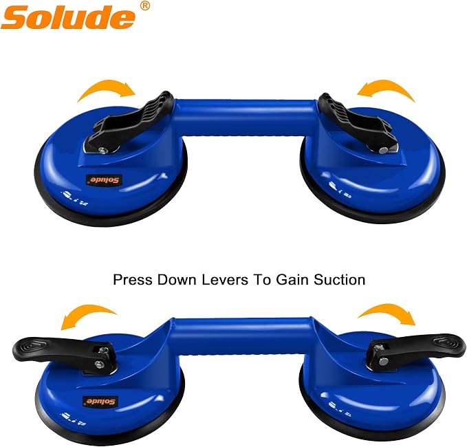 2 Pack Heavy Duty Vacuum Handle Suction Cups - Aluminium Glass Holder for Lifting Large Windows/Tiles/Mirrors/Granite/Floor Gap Fixer & Windshield Removal Tool, Blue