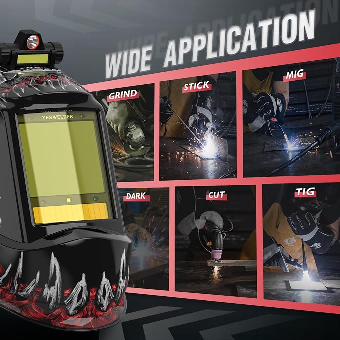 YESWELDER Intelligent Auto-Shade Auto Darkening Welding Helmet Large View with LED, Digital Filter, 1/1/1/1 True Color Solar Powered, Shade 3/5-9/9-15 Welder Mask for MIG/TIG/Stick/Cut/Grind