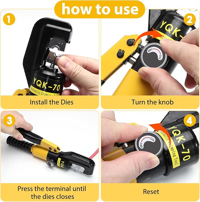 Hydraulic Crimping Tool and Cutter Set, Hydraulic Crimper, 12 AWG to 2/0 AWG, Cable Crimper with 9 Crimping Dies, for Industrial and Residential Electrical Work