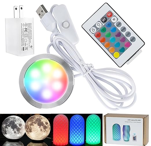 RGB LED Lamp Kit 001 for Bambu lab A1 mini/A1 MH001, Power Outage Color Storage, IR Remote Control, 5V USB Puck Light Set DIY Hardware Spare Parts for Makerwold 3D Printed Lamp Projects