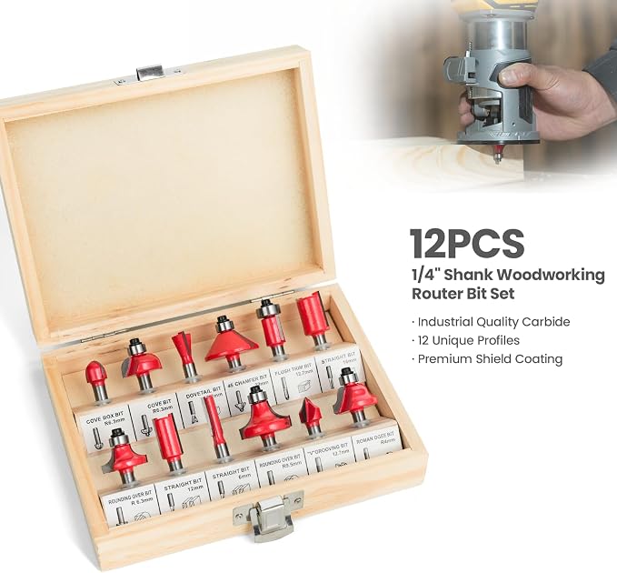 Cordless Brushless Compact Router Compatible with Dewalt 20V 60V Battery(Bare Tool),Palm Router with 5 Speed,28000RPM 600W, Fixed Base, 12PCS 1/4" Router Bits for Woodworking, Edge Trimming, Grooving