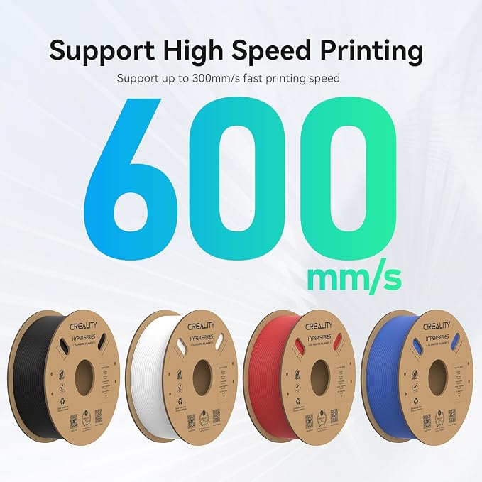 Creality Hyper PLA Filament 1.75mm, 30-600mm/s High Speed 3D Printer Filament, Dimensional Accuracy +/-0.02mm, Fit Most FDM 3D Printers, 4 Pack 1kg Spool(2.2lbs), Black & White & Blue & Red