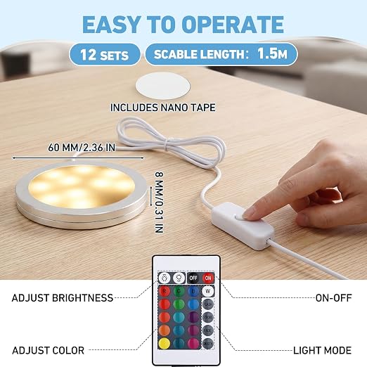 Macarrie 12 Pack LED Lamp Kit 001 - Remote Control 3D Printed DIY Light Spare Parts with Color & Brightness Adjustment for lampshade Hardware Model RGB Light Kit, 5V USB Powered