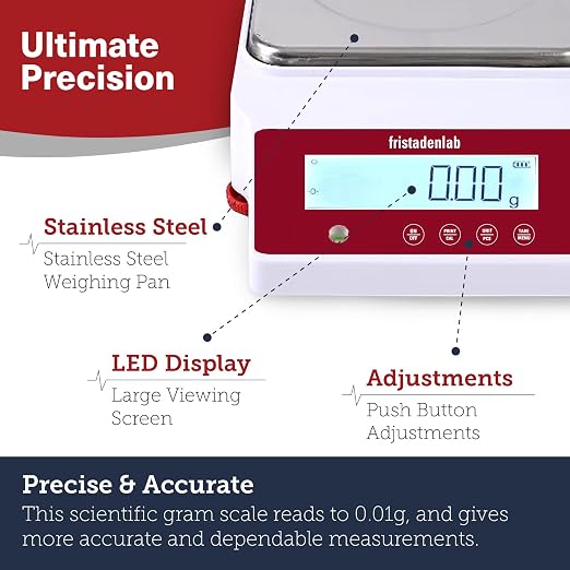 Fristaden Lab Digital Balance - USA Company - 1000g Capacity with Genuine 0.01g Precision, Analytical Scale Ideal for Scientific Research, Home Labs & Academic Use