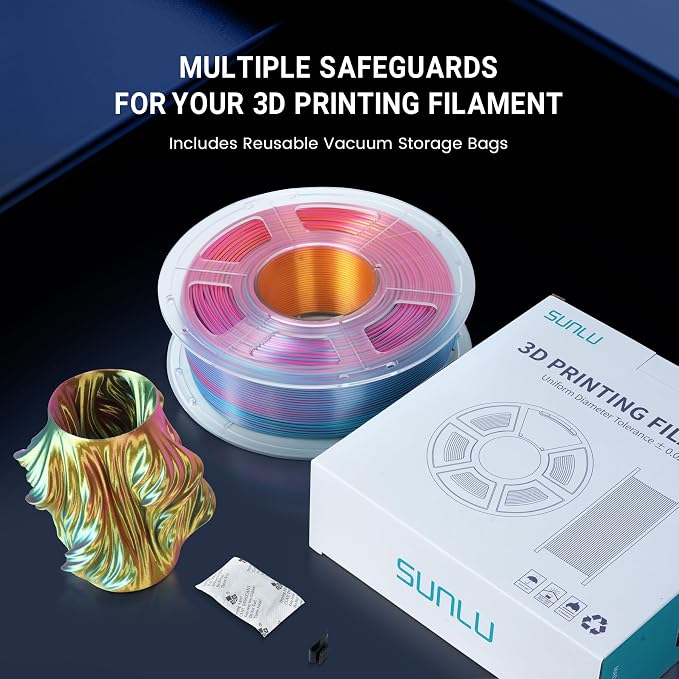 SUNLU Silk Dual Color Pla Filament, Silk PLA 3D Printer Filament 1.75mm, Shiny Silk Texture, Dimensional Accuracy +/- 0.02mm, 1KG Spool (2.2 lbs), PLA Silk Dual Color (Black Purple)
