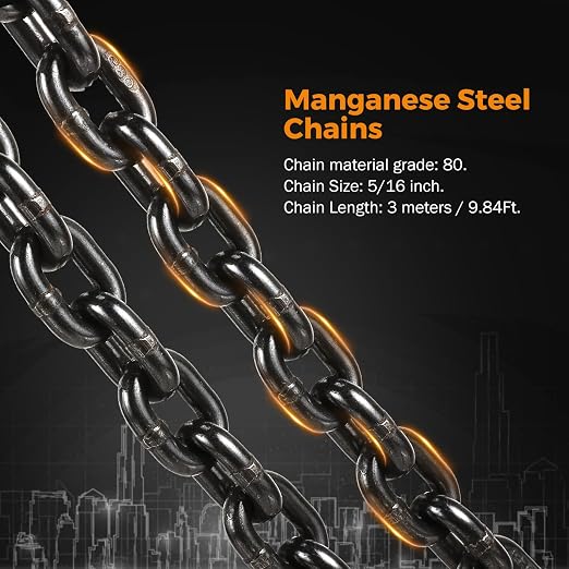 BEAMNOVA Lifting Chains with Adjuster Hooks, 5/16 Inch x 10 Ft, 7000lbs / 3.18 Tons, Chain Slings for Engine Hoist 2 Legs Industrial Grab Hook Heavy Duty
