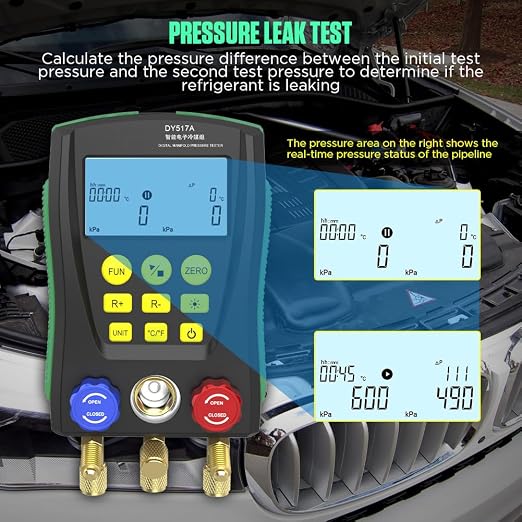 HVAC Gauges Digital Manifold Gauge Set Dual Pressure&Temp Test 89 Refrigerant Gauges R22 R134A R410A Refrigerant Recharge Kit HVAC Manifold Vacuum AC Gauge with Hoses for Air Conditioning/Refrigerator