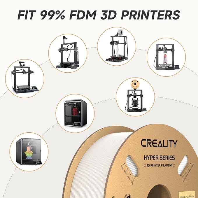 Official CREALITY Hyper PLA Filament 1.75mm White 2KG, 30-600mm/s High Speed PLA Rapid 3D Printer Filament, 2 Pack 1kg Spool(2.2lbs), Dimensional Accuracy +/-0.02mm, Fit Most FDM 3D Printer