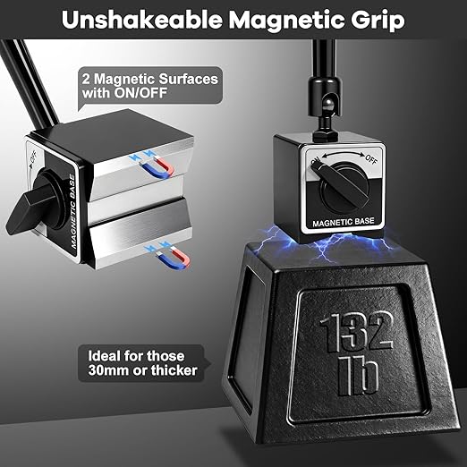 Dial Indicator with Magnetic Base, 0-1 inch Dial Test Gauge Indicators Graduation 0.001",132lbs Mag Base Runout Gauge Set