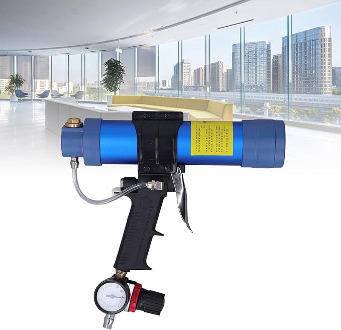 Sausage Silicone Caulking Glue Gun,310ml 1/4in Pneumatic Glass Glue Gun With Pressure Gauge Silicone Gun Pneumatic Sausage Caulking Gun Glass Glue Sealant Gun