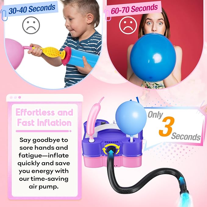 3-in-1 Electric Balloon Pump with Red Blue Green Balloon Arch, 3-in-1 Electric Balloon Pump, Portable Electric Air Pump for All Balloons Inflatables Dual Nozzle Balloon Blower Machine