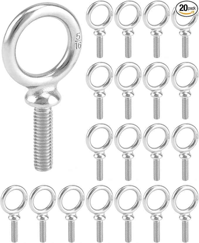 QWORK Eye Bolt, 20 Pack 5/16"-18 x 1-1/8" Marine Grade Stainless Steel Lifting Ring Threaded Eyebolt Machinery Shoulder Eyebolts