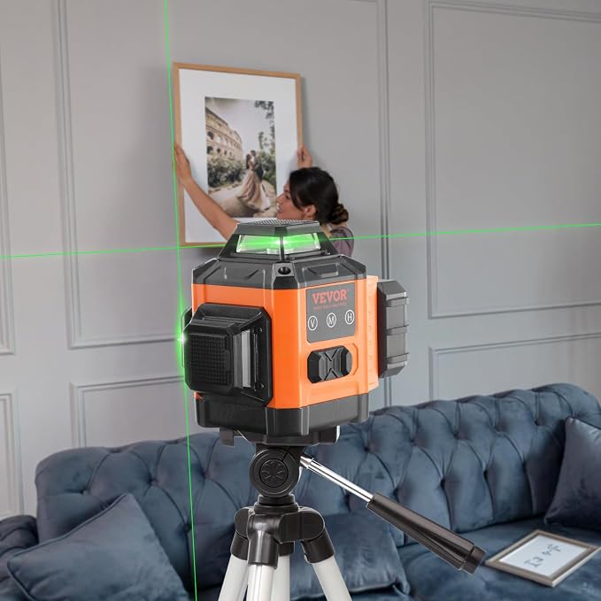 VEVOR 100ft Self Leveling Laser Level, Manual Green 3 x 360° Cross Line Laser, Manual Self-leveling Mode 12 Lines Laser, IP54 Waterproof 8h Continuous Working Time Line Laser