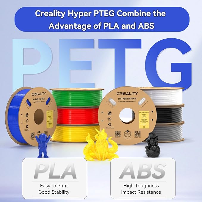 Creality Hyper PETG Filament Black 2kg, High Speed 30-600mm/s 3D Printer Filament PETG, No Stringing Good Layer Adhesion Fit Various 3D Printers