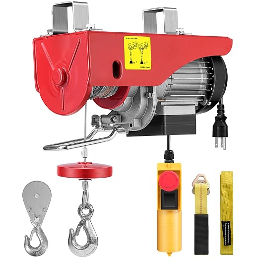 VIVOHOME Electric Hoist, 110V 1320 Lbs Winch with Remote Control, Zinc-Plated Steel Wire Hoist for Garage, Warehouses, Factories 38ft Lifting Height with Emergency Stop Switch ETL Listed