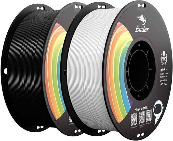 Creality PLA+ Filament 1.75mm 2KG, 3D Printer Filament Strong Toughness No-Tangling Vacuum Packaging 3D Printing Filament Fit Most 3D Printers,Accuracy +/- 0.02mm, Black & White