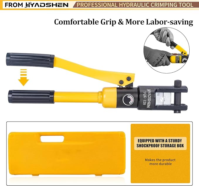 12 Ton Hydraulic Crimping Tool 8 AWG to 250MCM, Battery Cable Lug Terminal Crimper With 8 dies，Easy to Operate Hydraulic Wire Crimping Tool Kit for Wire Rope