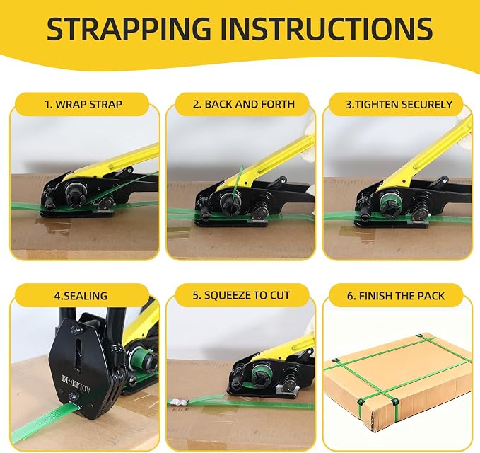 Banding Strapping Kit, 5/8” x 1000’ Heavy Duty Pallet Strapping Kit >1500lbs Tensile Strength, Includes Banding Tool Tensioner & Sealer, 200 Metal Seals, Corner Protectors & Dispenser Box