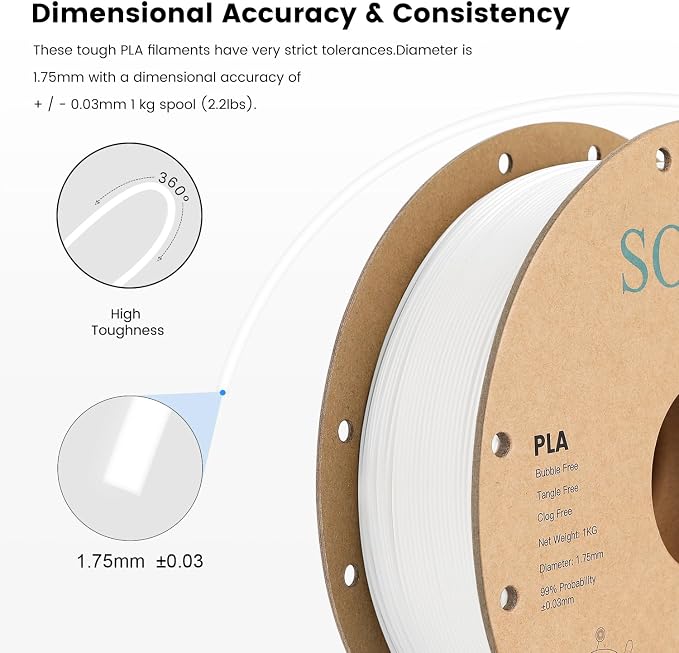 Sovol PLA 3D Printer Filament 2kg (4.4 lbs) Spool Printing Materials, Wiring Tightness, Dimensional Accuracy +/- 0.03 mm, 1.75 mm, Black+White