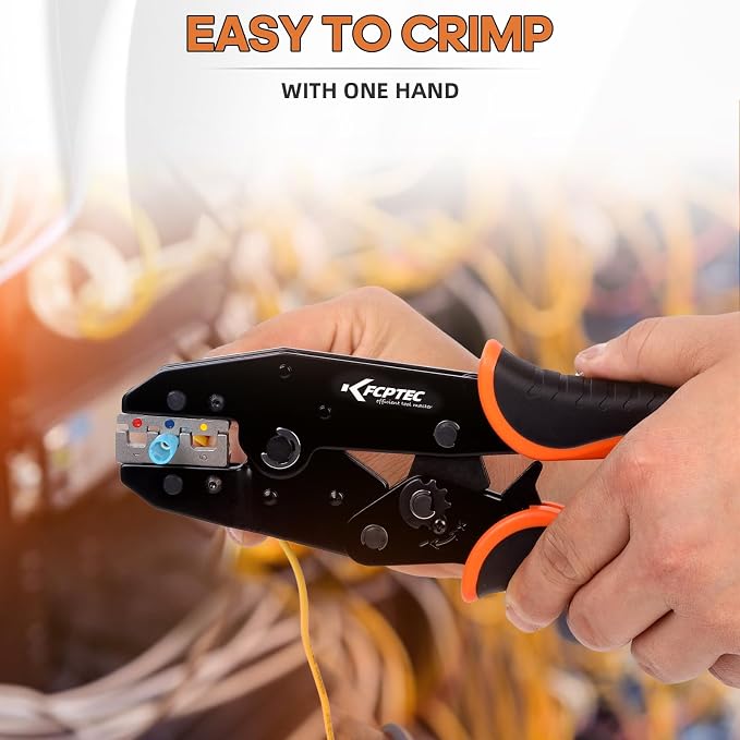 KF CPTEC 5PCS Ratchet Wire Crimping Tool Kit with Quick-Change Jaws for Heat Shrink, Insulated & Non-Insulated Connectors, Ferrules, Open Barrel, OT & UT Terminals – with Storage Case