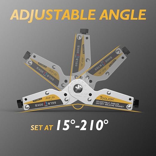 TOOLIOM Adjustable Angle On/Off Welding Magnet 15°-210° Angle Magnetic Welding Holder 66LB/30KG Switchable Pull Force Welding Accessory