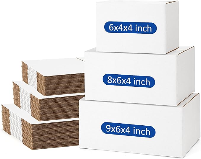 Assorted-Sizes-Shipping-Boxes-45-Pack: 6x4x4 & 8x6x4 & 9x6x4 Small-Shipping-Boxes-Mailers, White Corrugated-Cardboard-Boxes-for-Packing-Small-Business Mailing