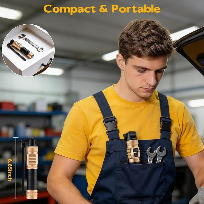 LNRYY Rechargeable Magnetic LED Work Light/Flashlight for Mechanics | All Aluminum, 1500 High Lumens, Digital Display, 360° Rotation, 7 Modes, for Car Repairing, Workshop, Gifts for Father
