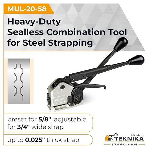 IDL Packaging Teknika MUL-20-58 Heavy Duty Sealless Combination Tool for High Tensile Steel Strapping, 5/8" Strap Width