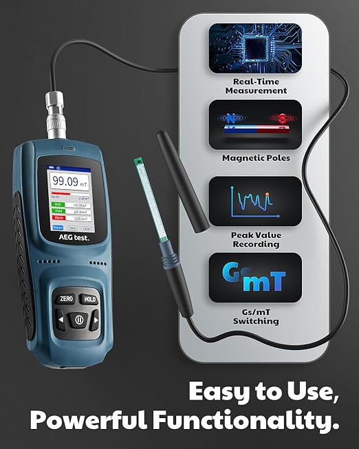 8103 Gauss Meter, Rechargeable Tesla Meter 0-2500mT, Transverse Probe, Magnetometer with Data Logging and Alarm, Magnetic Field Strength and Pole Tester, ±5% Accuracy for Factories, Workshops