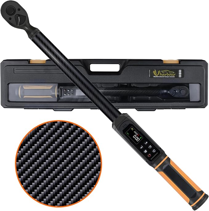Uharbour Digital Torque Wrench 1/2 Drive with Carbon Fiber Body, 2.2-147.5 Ft.lb Range, ±1% Accuracy with Vibration, Buzzer and LED Alert, Suitable for Car, Motorcycle and Bicycle