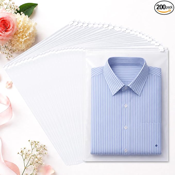MIXTRUS Clothing Shipping Bags 10x13 Inch 200 PCS for Small Business, Clothing Packaging Bags for Shipping, Frosted Zipper Plastic Bag for Clothing, 3 Mil, Suitable for T Shirts, Shirts, Leggings