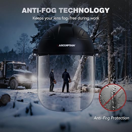 ARCCAPTAIN Anti-Fog Face Shield, Impact Resistant Polycarbonate Full Face Mask with Adjustable Ratcheting Headgear, ANSI Z87.1 Certified for Grinding, Cutting, Industrial Use
