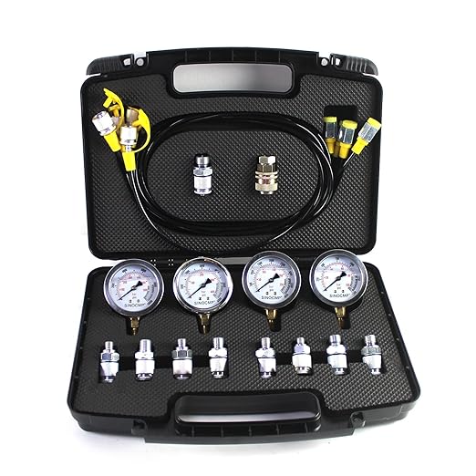 Hydraulic Pressure Test Kit 10Mpa/25Mpa/40Mpa/60Mpa 4 Pressure Gauges 10 Test Couplings 3 Test Hoses for Excavator Construction Machinery(with Sturdy Carrying Case Black)