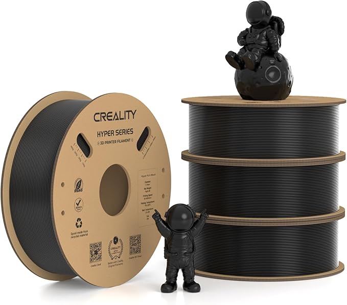 Creality Hyper PLA Filament 1.75mm, 30-600mm/s High Speed 3D Printer Filament, Dimensional Accuracy +/-0.02mm, Fit Most FDM 3D Printers, 4 Pack 1kg Spool(2.2lbs), Black
