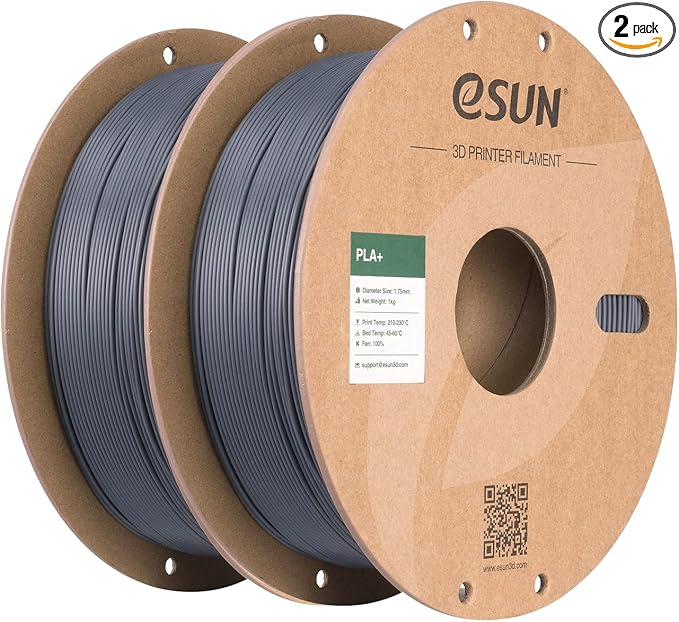 eSUN PLA+ Filament 1.75mm, 3D Printer Filament PLA Plus, Dimensional Accuracy +/- 0.03mm, 1KG per Spool, 2 Spools 3D Printing Filament, Grey